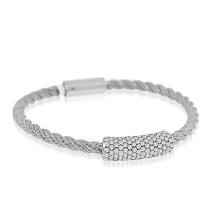 Sterling Silver Cable Bangle Featuring a Cylindrical Centerpiece.