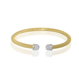 Sterling Silver Italian Open Cuff Bracelet Featuring Hemispherical Caps