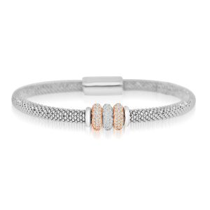 Sterling Silver Two-Tone Rondelle Stardust Cable Bangle