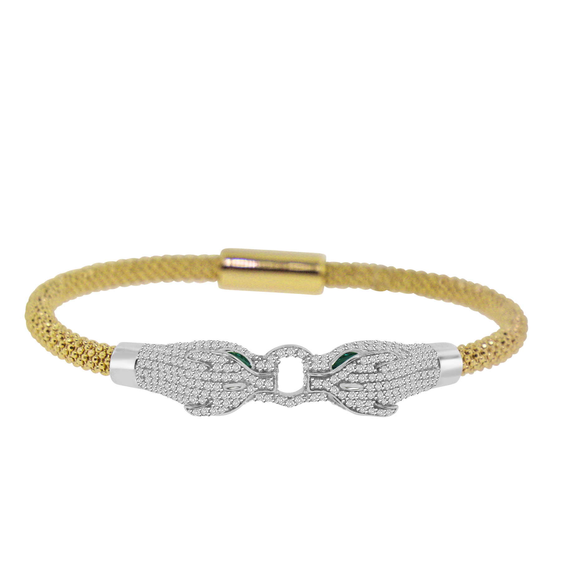 Sterling Silver Two-Tone Panther Stardust Cable Bangle