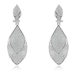 Sterling Silver Sculpted Marquise Pavé Drop Earrings