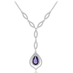 Sterling Silver Rhodium Plated Articulated Layered Teardrop Y-Necklace