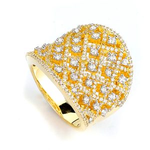Sterling Silver Lattice Mesh Pavé Statement Ring