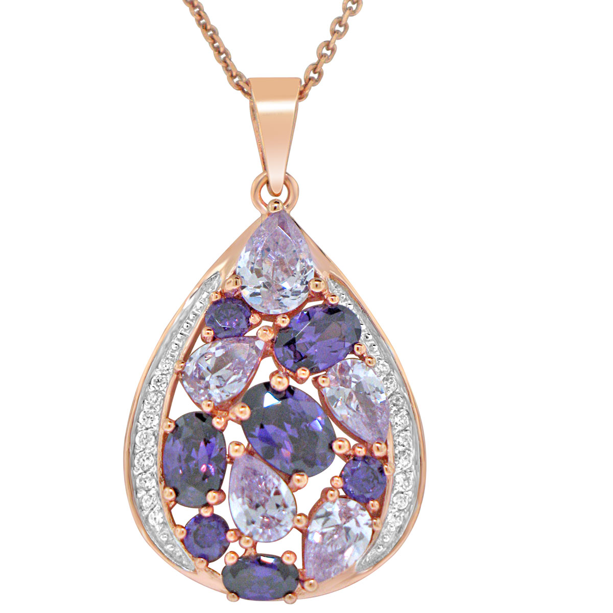 Sterling Silver 14K Rose Gold Plated Amethyst Teardrop Pendant