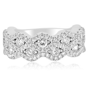 Sterling Silver Wavy Scalloped Pavé Eternity Band